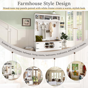 English Elm Vibe Haus Farmhouse Hall Tree with Bench Shoe Storage Hooks and Open Cubbies N724P380402K