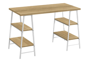 English Elm Computer Desk with Smooth Wood-Look Laminate Top and White Metal Frame — Compact 30" Workstation Natural 51 L x 26 W x 5 H B2710P219818