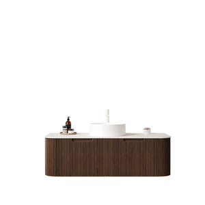 English Elm Dina 48" Wall-Mounted Bathroom Vanity With Curved Edges, White Round Sink & Dark Walnut Storage Cabinet W2615S00126