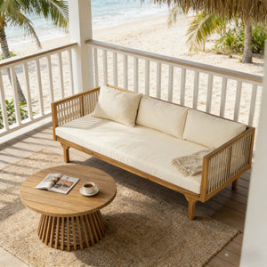 English Elm 2-piece Outdoor Acacia Patio Sofa Set with Rope Back and Round Coffee Table Beige,Light Brown,Teak N770P354675B_N770P234486F