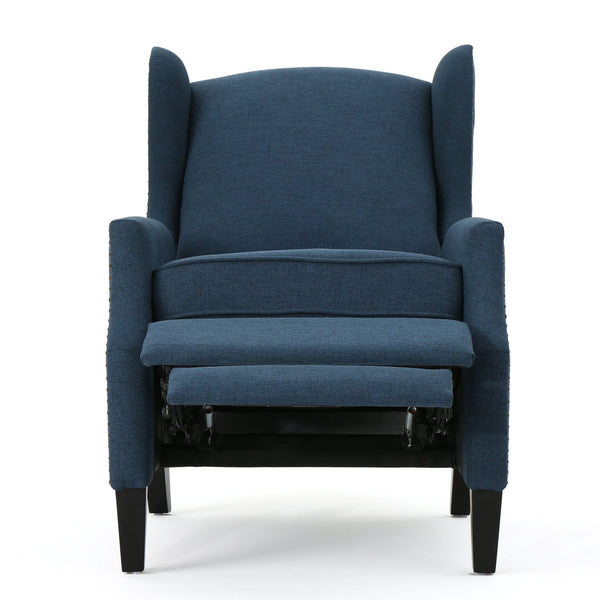 English Elm Christopher Knight Home® - Pushback Recliner Chair with Nailhead Trim and Wingback Design, Plush Fabric Comfort for Living Rooms Navy Blue 60760.00DBL