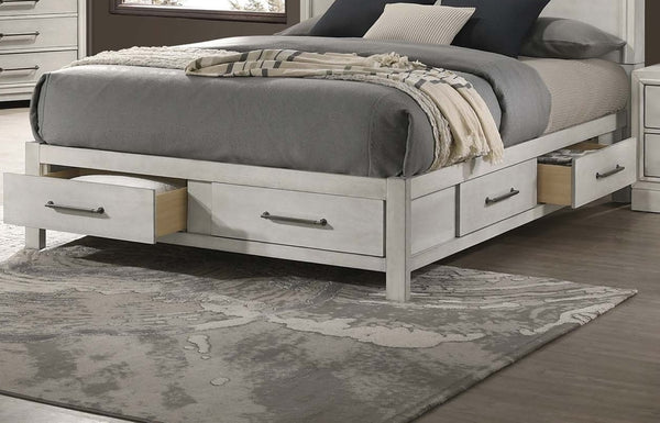 English Elm Modern Transitional Eastern King Platform Bed Open Shelves Led Lights Antique White B011S02119
