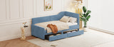 English Elm Twin Size L-Shaped Corduroy Daybed,Upholstered Bed Frame With 2 Storage Drawers,Blue