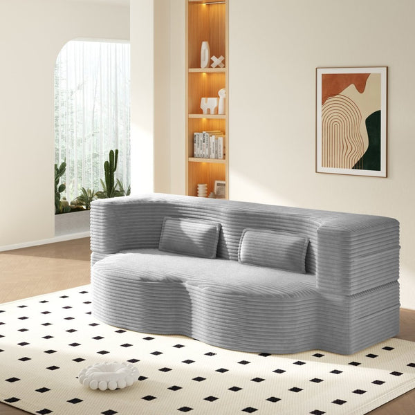 English Elm Modern Corduroy Floor Sofa Foldable Twin Sleeper Foam Filled for Compact Living Spaces Light Grey W1885P435361