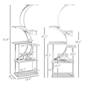 English Elm S-shaped Eight Tier Corner Plant Stand Steel and Fir Wood Sculptural Display Rack White T3971P420979