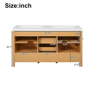 English Elm [video]59.3 Inch Wall Mounted Double Sink Vanity Wood Grain Mdf Soft Close Storage N729P000013O