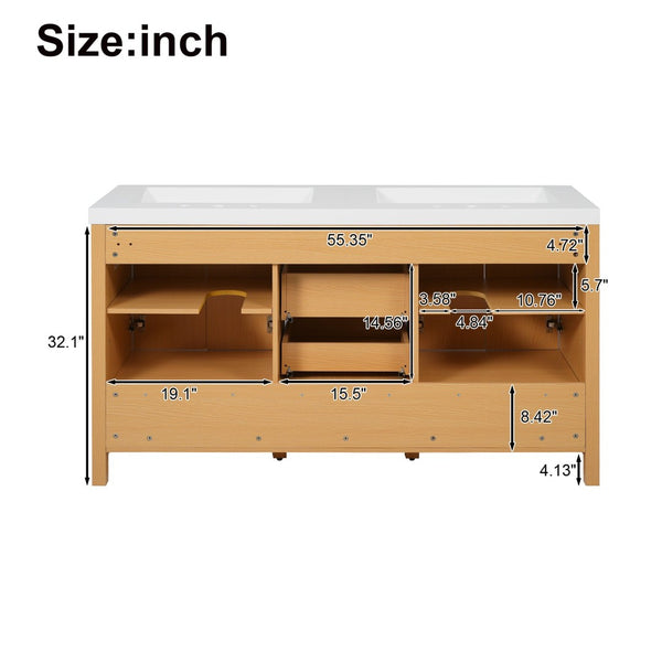 English Elm [video]59.3 Inch Wall Mounted Double Sink Vanity Wood Grain Mdf Soft Close Storage N729P000013O