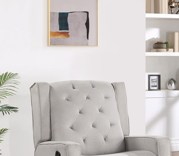 English Elm Contemporary swivel glider recliner chair with manual motion, tufted wingback cushion, cozy living seat LIGHT GREY 31 L x 29 W x 27 H B011P184989