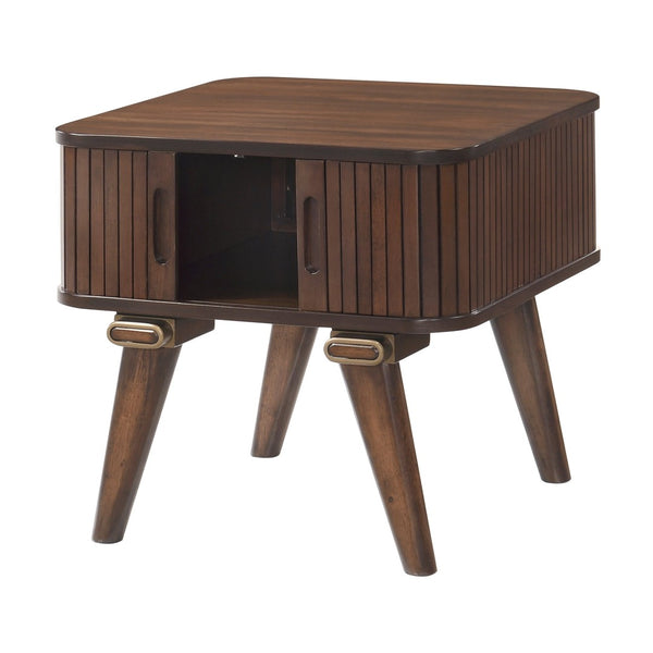 English Elm 1pc Walnut Veneer End Table with Wrap Around Tambour Doors Mid Century Living Room B011P287324