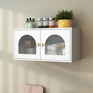 English Elm Wall Mounted Floating Glass Door Display Cabinet for Kitchen Bathroom or Living Room W331P429515