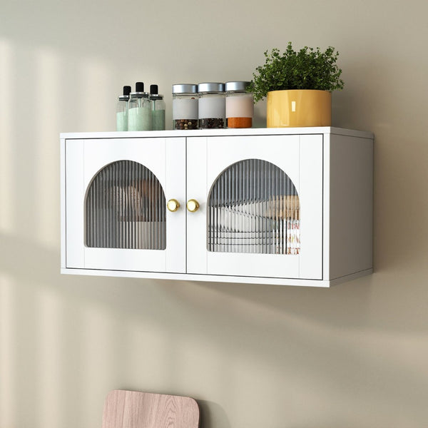 English Elm Wall Mounted Floating Glass Door Display Cabinet for Kitchen Bathroom or Living Room W331P429515