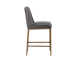 Sunpan Leighland Classic Barstool with Antique Brass Frame and Diamond-Stitched Faux Leather Upholstery Overcast Grey