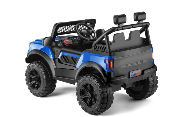 English Elm Kids 12v Dual Motor Off Road Ride on Truck with Remote Control Led Lights and Swing Blue W1760P426763
