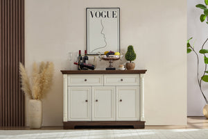 English Elm Farmhouse Large Wall Storage Cabinet - Roman Column Design, Versatile Coffee Bar & Wine Cooler Stand W2393P300539