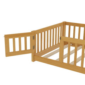English Elm Twin Twin Size Floor Bed with Safety Guardrails and Playful Door for Kids, Pine/Plywood, Low Profile Natural W1580P338949