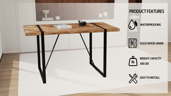 English Elm 55 Inch Industrial Farmhouse Dining Set with Mdf Top Four Pu Leather Cushion Chairs W2189S00935