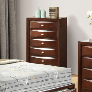 English Elm Dark Transitional 5-Drawer Chest in Rich Finish with Nickel Oval Knobs Durable Wood Blend Craftsmanship Cherry 34 L x 19 W x 52 H B2741P372202