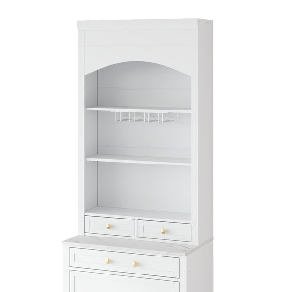 English Elm Topmax Freestanding Tall Pantry Cabinet Faux Marble Top 5 Drawers Modern Kitchen Hutch White N717S000075K