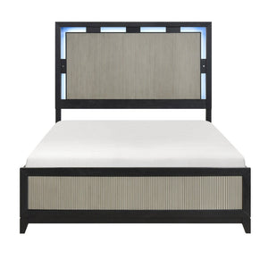 English Elm Contemporary Reeded Panel Platform Bed with Led Backlit Headboard for Modern Bedrooms B011S02288