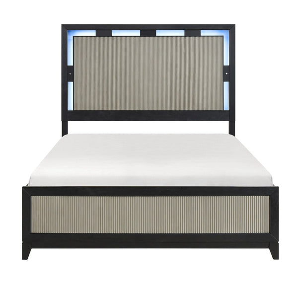 English Elm Contemporary Reeded Panel Platform Bed with Led Backlit Headboard for Modern Bedrooms B011S02288