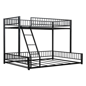 English Elm Twin XL over Queen Metal Bunk Bed with Ladder and Guardrails, Space-Saving Sturdy Frame for Kids and Guests Black N709P277756B