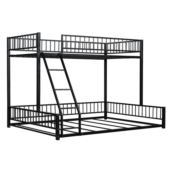 English Elm Twin XL over Queen Metal Bunk Bed with Ladder and Guardrails, Space-Saving Sturdy Frame for Kids and Guests Black N709P277756B