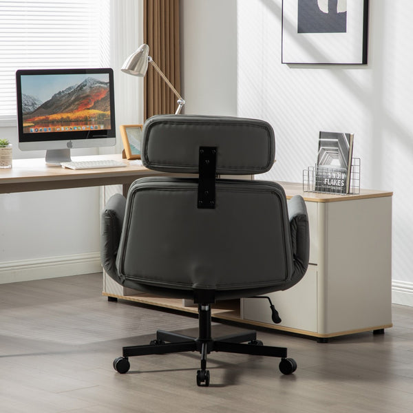 English Elm Criss Cross Wide Seat Pu Leather Swivel Task Chair with Removable Headrest Gray W3118P404122
