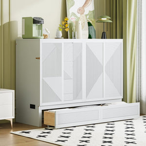 English Elm Full Size Murphy Bed Cabinet with Usb Charging Drawer and Rolling Base for Studios LP000597AAK