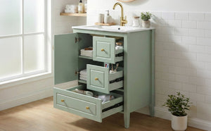 English Elm [video] 24 Inch Farmhouse Bathroom Vanity with Sink Pine Wood Mdf Soft Close Storage N759P415299G