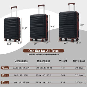 English Elm Premium Polypropylene Hard Shell Luggage Set Three Piece with Tsa Locks Spinner Wheels Black+Brown N726P460073B