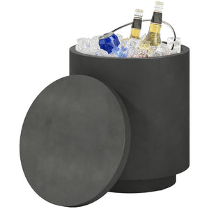 English Elm Homcom Outdoor Concrete Look Cooler Side Table with Stainless Steel Ice Bucket Patio W2225P485631