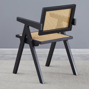 English Elm 2 Black Rubberwood Dining Chairs With Rattan Weaving - Stylish, Comfortable & Versatile Living Room Seating W2720P237607