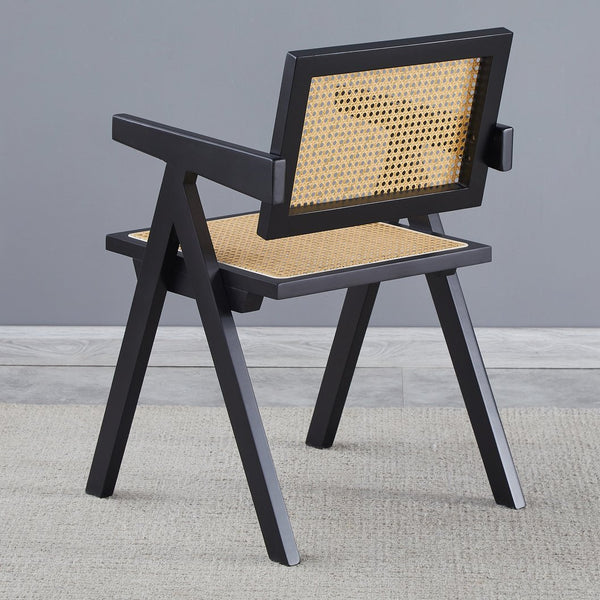 English Elm 2 Black Rubberwood Dining Chairs With Rattan Weaving - Stylish, Comfortable & Versatile Living Room Seating W2720P237607