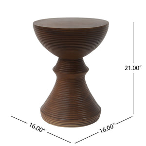 English Elm 16" Ribbed Concrete Outdoor Side Table Hourglass Sculptural Design Patio Accent N767P192100W