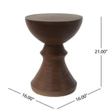 Christopher Knight Home® - Noble House - - 16" Ribbed Brown Concrete Outdoor Side Table With Hourglass Design – Weather-Resistant Accent For Patio, Garden, Or Balcony