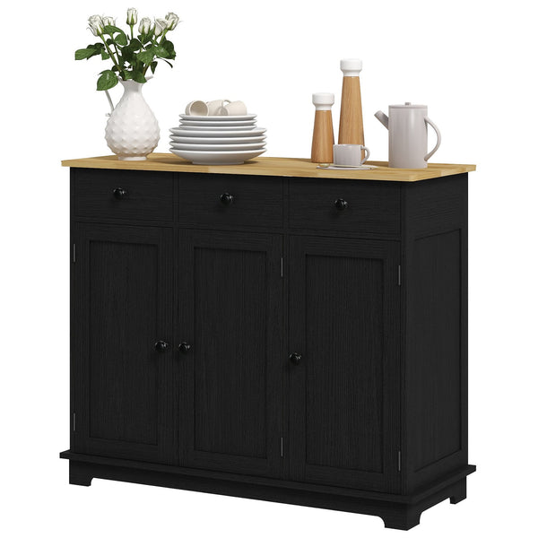 English Elm Homcom Rustic Sideboard With Solid Rubberwood Top, Stylish Storage Cabinet For Kitchen & Dining Use W2225P229096