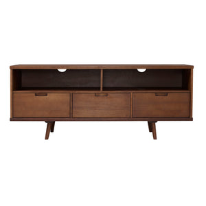 English Elm Walker Edison - Mid-Century Solid Wood 3-Drawer 58" TV Stand with Cord Management, Open Cubbies & Angled Legs Walnut 69 L x 19 W x 6 H B185P169381