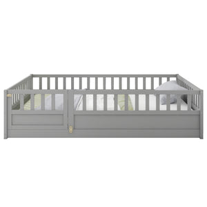 English Elm Full Montessori Floor Bed Frame For Kids - Secure, Low-Profile Design In Gray For Safe Play & Sleep W1858P164934