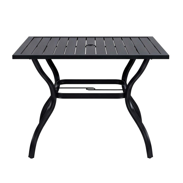 English Elm Metal Square Outdoor Dining Table Powder Coated Steel Slatted Top Seats Four W5159P445936