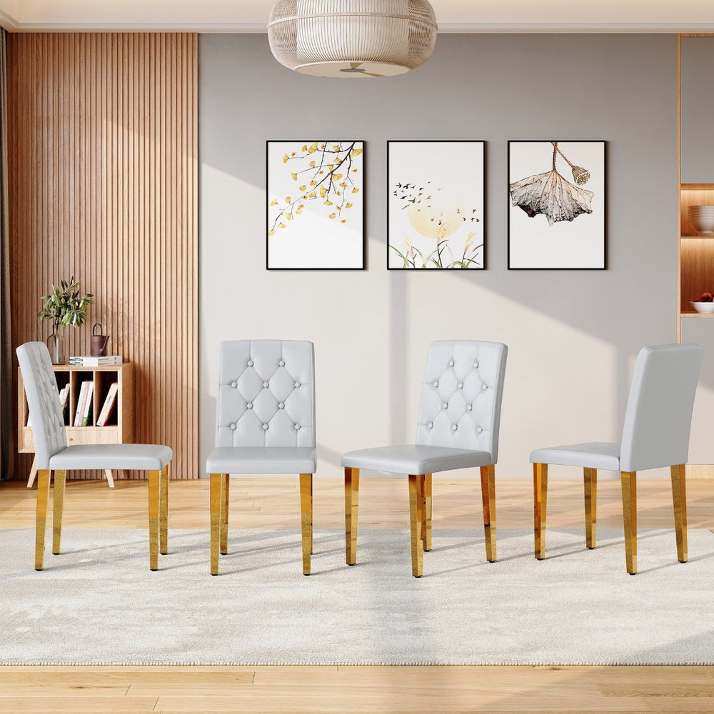 English Elm 4-piece Brown Suede Dining Chair Set with Tufted Back and Walnut Metal Legs Gold,Light Gray W1151P361186