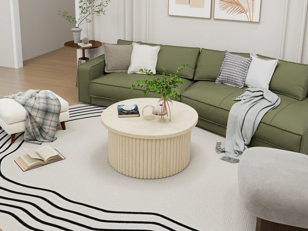 English Elm Coffee Table - Modern Round Accent Table With Flip-Top Design For Small Spaces & Living Rooms W688P248119