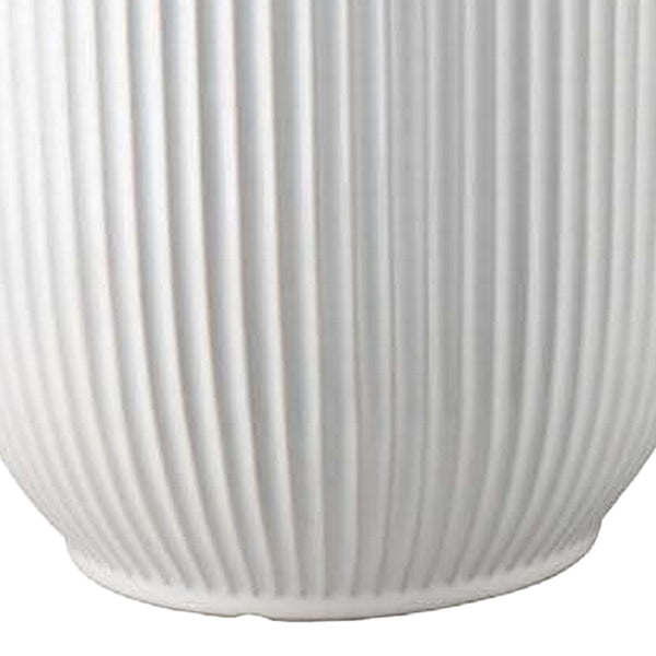 English Elm Lyna Glazed White Ceramic Planter Duo Ribbed Texture Bulbous Vessels for Any Room B056P412619