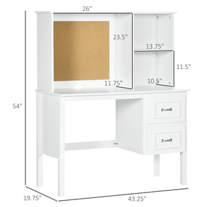 English Elm HOMCOM Modern White Computer Desk with Deep Drawers, Shelves & Corkboard Backwall for Office Organizing W2225P229688