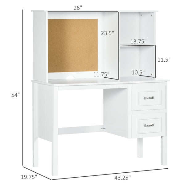 English Elm HOMCOM Modern White Computer Desk with Deep Drawers, Shelves & Corkboard Backwall for Office Organizing W2225P229688