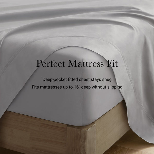 English Elm 4 Pieces King Sateen Sheet Set - Luxurious Egyptian Cotton, Deep Pocket, Breathable & Soft Gray B035P381325