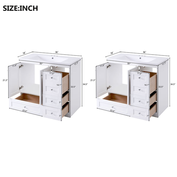English Elm 72 Shaker Bathroom Vanity 72" Double-Sink Freestanding with Ceramic Basin, Soft-Close Drawers & Doors White N729P000010K