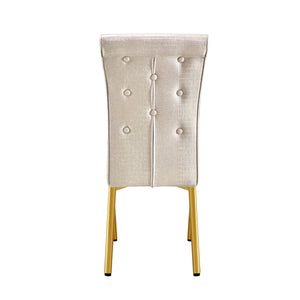 English Elm A Set of 2 Crystal Button Faux Leather Dining Chairs with Embossed Croc Texture Beige,Gold W3226P340253