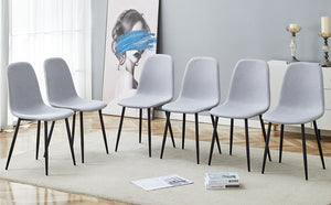 English Elm Comfortable Linen-Cotton Dining Chair Set - 6 Elegant Pieces In Light Gray For Modern Spaces W1151P228096