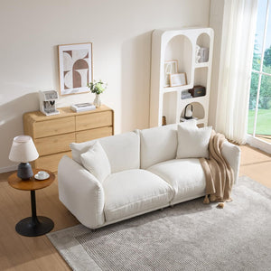 English Elm Cozy Three Seat Sofa Stain Resistant Fabric Hardwood Frame for Modern Living Rooms White W3226P371354