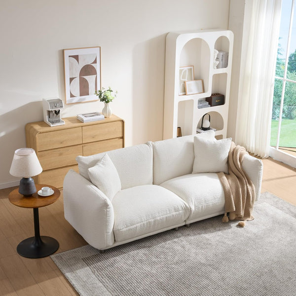 English Elm Cozy Three Seat Sofa Stain Resistant Fabric Hardwood Frame for Modern Living Rooms White W3226P371354